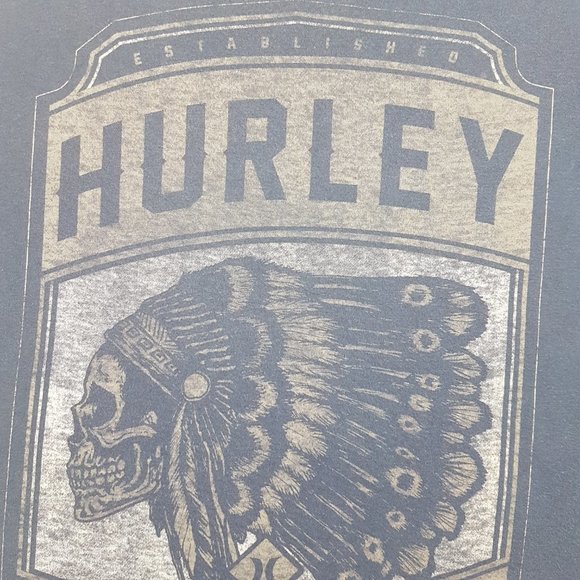 HURLEY Graphic Tee Shirt Large US L Blue Skull Indigenous Headdress Est 1999 - Picture 8 of 11